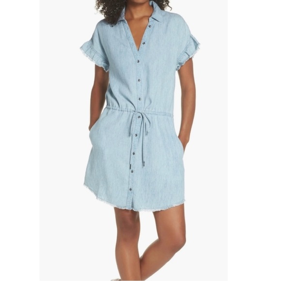 PAIGE Linen Blend Chambray Light Blue Denim Button Down Jaylin Shirt Dress Small - Picture 1 of 10
